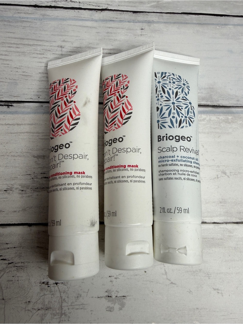 Bundle of three Briogeo hair conditioning items travel size